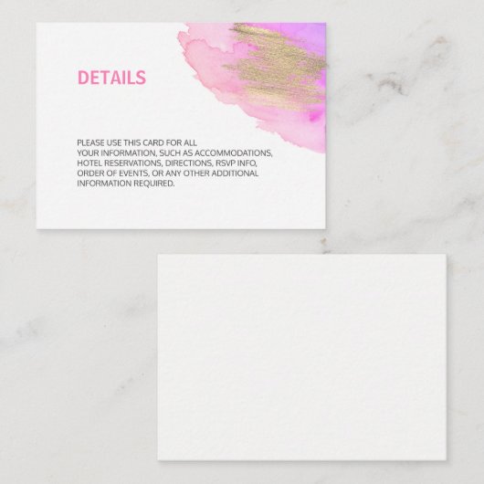 水彩ピンクパープル金ゴールドバルミツワー詳細 エンクロージャーカード (正面/裏面)
