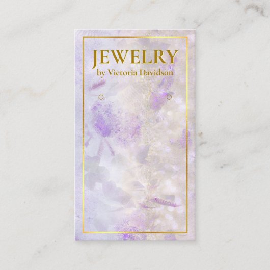 水彩ピンクパープル金ゴールドフレームイヤリングディスプレイ 名刺 (正面)