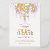 水彩ピンクパープル金ゴールドブライダルシャワー 箔招待状 (正面)
