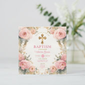 水彩ピンクピーチガールバプティスクロスフローラ 招待状 (スタンド正面)