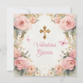 水彩ピンクピーチガールバプティスクロスフローラ 招待状 (裏面)