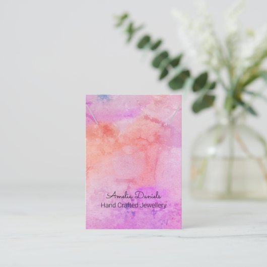 水彩ピンクピーチネックレスペンダントディスプレイ 名刺 (スタンド正面)