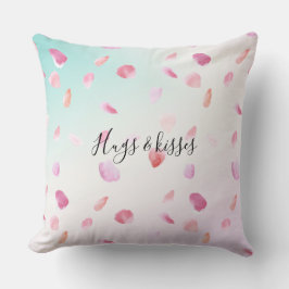 水彩ピンクピーチバラ花びらミングラデーショント クッション