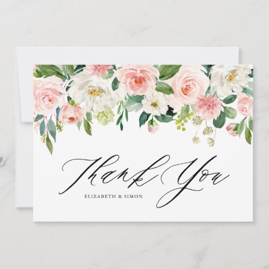 水彩ピンクピーチフローラガーランドサンキュー サンキューカード (正面)