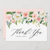 水彩ピンクピーチフローラガーランドサンキュー サンキューカード (正面/裏面)