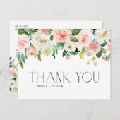 水彩ピンクピーチフローラガーランドサンキュー ポストカード (正面/裏面)