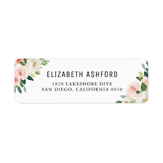 水彩ピンクピーチフローラブークスアドレス ラベル (正面)