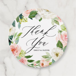 水彩ピンクピーチフローラリースサンキュー フェイバータグ