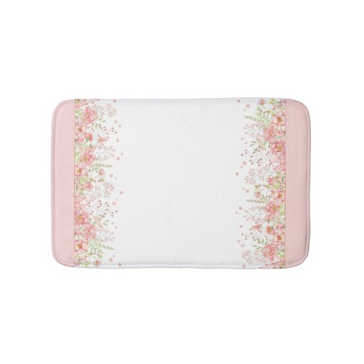 水彩ピンクピーチホワイトフローラ バスマット (正面)