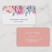 水彩ピンクピーチ牡丹フローラ 名刺 (正面/裏面)