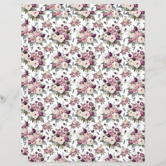 水彩ピンクピーニーズスクラップブック紙 (正面/裏面)