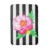 水彩ピンクピーニーブラック&ホワイトバスマット バスマット (正面縦)