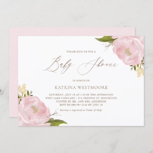 水彩ピンクピーニーベビーシャワー招待状 招待状