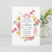 水彩ピンクピーニー縁どフローラユニーク結婚ズ 招待状 (スタンド正面)