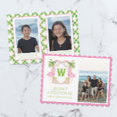 水彩ピンクフラミンゴクリスマスモノグラムクレスト シーズンカード