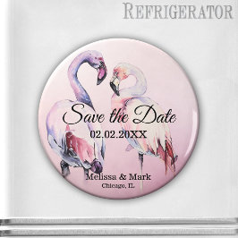 水彩ピンクフラミンゴスデイトマグネットを保存 マグネット