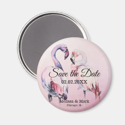 水彩ピンクフラミンゴスデイトマグネットを保存 マグネット (正面/裏面)