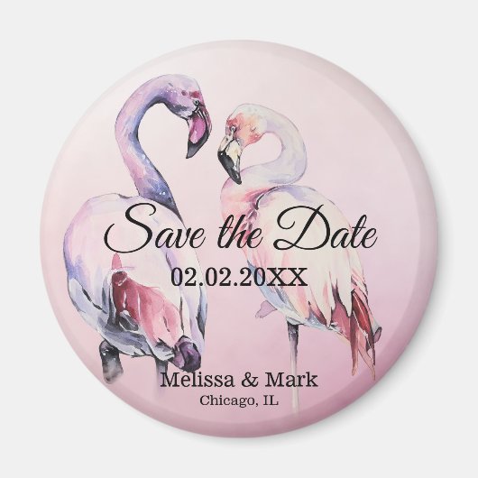 水彩ピンクフラミンゴスデイトマグネットを保存 マグネット (正面)