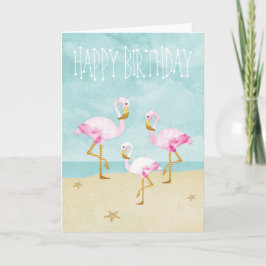 水彩ピンクフラミンゴスビーチ カード