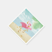 水彩ピンクフラミンゴスビーチ スタンダードカクテルナプキン (角)
