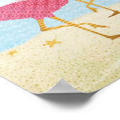 水彩ピンクフラミンゴスビーチ ポスター (角)