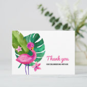 水彩ピンクフラミンゴトロピカルありがとう サンキューカード (スタンド正面)