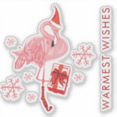 水彩ピンクフラミンゴトロピカルビーチ シール (正面)