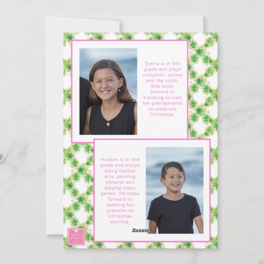 水彩ピンクフラミンゴビーチクリスマスフォト シーズンカード (裏面)