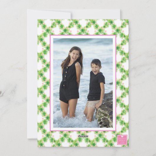 水彩ピンクフラミンゴビーチクリスマスフォト シーズンカード (裏面)