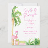 水彩ピンクフラミンゴビーチクリスマスフォト 招待状 (正面)