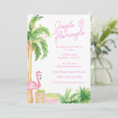 水彩ピンクフラミンゴビーチクリスマスフォト 招待状 (スタンド正面)