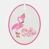 水彩ピンクフラミンゴメリークリスマス メタルオーナメント (裏面)