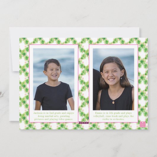 水彩ピンクフラミンゴモノグラムクレストフォト シーズンカード (裏面)