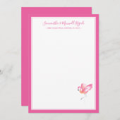 水彩ピンクフラミンゴ個人文房具 ノートカード (正面/裏面)