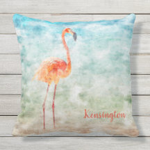 水彩ピンクフラミンゴ | 熱帯ビーチ