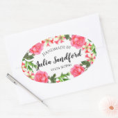 水彩ピンクフラワーズオーバルリースデザイン 楕円形シール (封筒)