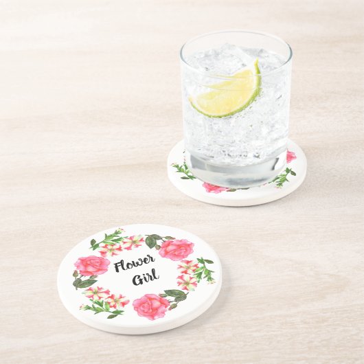 水彩ピンクフラワーズサークルリースデザイン コースター (側面)