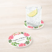 水彩ピンクフラワーズサークルリースデザイン コースター (側面)
