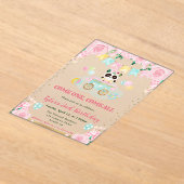 水彩ピンクフラワーズパンダ子供の誕生日 アクリル招待状 (レイダウン)