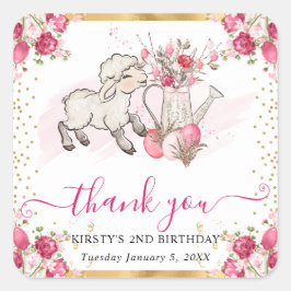 水彩ピンクフラワーズ春ラム誕生日 スクエアシール