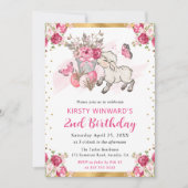 水彩ピンクフラワーズ春ラム誕生日 招待状 (正面)