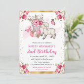 水彩ピンクフラワーズ春ラム誕生日 招待状 (スタンド正面)