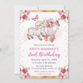水彩ピンクフラワーズ春ラム誕生日 招待状 (正面)