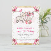 水彩ピンクフラワーズ春ラム誕生日 招待状 (スタンド正面)