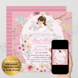 水彩ピンクフラワーファースト招待状 招待状