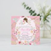 水彩ピンクフラワーファースト招待状 招待状 (スタンド正面)