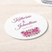 水彩ピンクフラワーブーケ紙コースター ラウンドペーパーコースター (アングル)