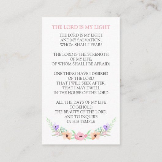 水彩ピンクフラワー葬儀祈りの言葉カード 名刺