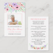 水彩ピンクフラワー葬儀祈りの言葉カード 名刺 (正面/裏面)