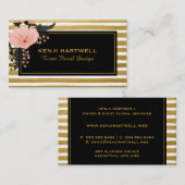 水彩ピンクフラワー&金ゴールドストライププロフェッショナル 名刺 (正面/裏面)